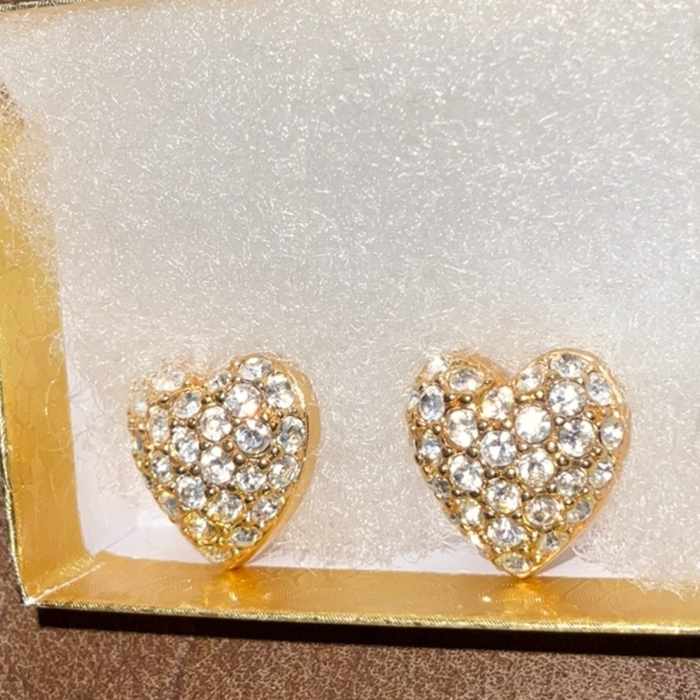 Heart Clip Earrings Adorned With Sparkly Stones Set In Gold Tone Clip Earrings